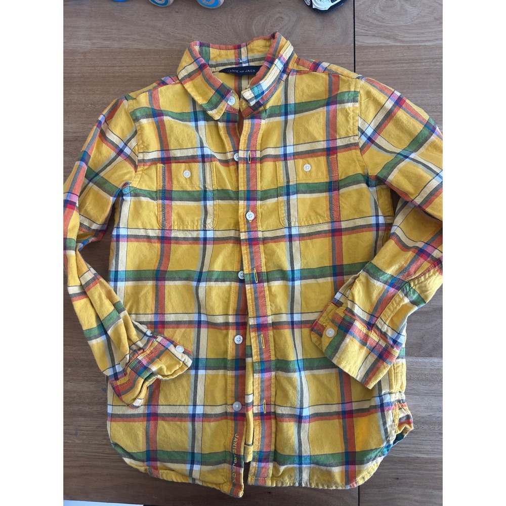 Janie and Jack Boys Yellow Plaid Flannel Button Down Shirt Long Sleeve L/S